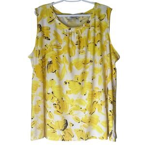 Kaspar Yellow / White Floral Print Tank Top Size 3X